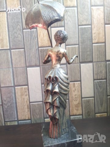 Бронзова Скулптура във Сребърно Покритие-Дамата със Чадъра 19 Век Испания 31 см Височина , снимка 5 - Статуетки - 42112272