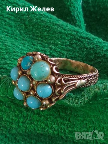 СТАРИНЕН СРЕБЪРЕН ТЮРКОАЗЕН ВЪЗРОЖДЕНСКИ ПРЪСТЕН ЕСТЕСТВЕН ТЮРКОАЗ СРЕБРО КУЮМДЖИЙСКА РАБОТА 22627, снимка 4 - Антикварни и старинни предмети - 33045324