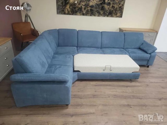 Син ъглов диван от плат с фунция сън MM-ZE1059, снимка 4 - Дивани и мека мебел - 44216139