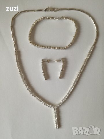Комплект с бели циркони, колие, гривна и обеци. Сребро проба 925. , снимка 4 - Колиета, медальони, синджири - 38657294