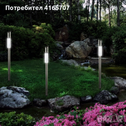 Комплект от 3 броя Led соларни лампи XL 57см - неръждаема стомана, сензор и до 8 часа светене, снимка 3 - Соларни лампи - 54027341