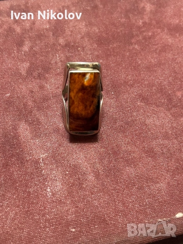 Дамски сребърен пръстен с кафяв яспис, снимка 6 - Пръстени - 52842079