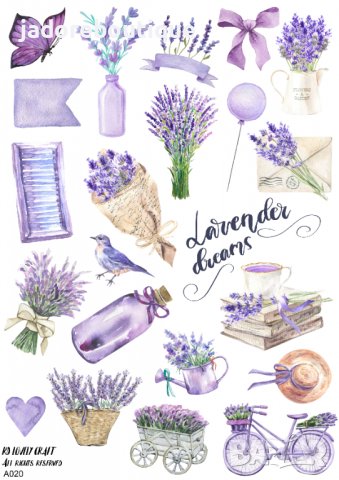 Скрапбук стикери за декорация планер лавандула самозалепващ лист А5 - различни видове