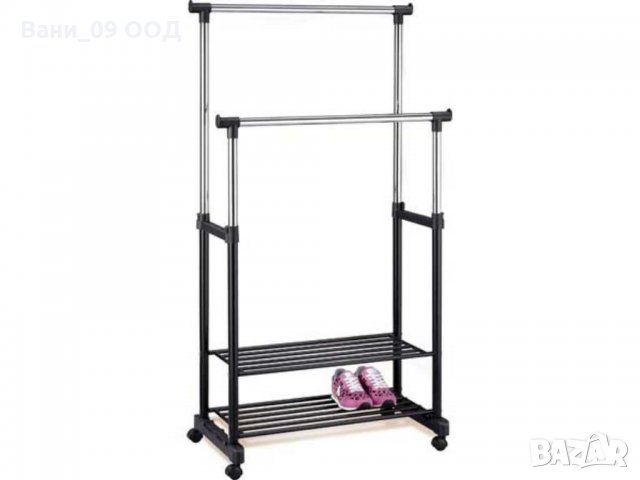 Практична стоманена подвижна закачалка с 2 етажерки за обувки, снимка 3 - Закачалки - 31909452