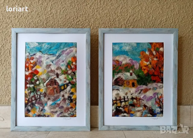 Зимна приказка 1 и 2/вълнена живопис/плъст