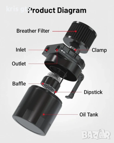 Oil Catch Can / Маслоуловител алуминиев baffled универсален кеч кен 300ml, снимка 5 - Части - 54331848