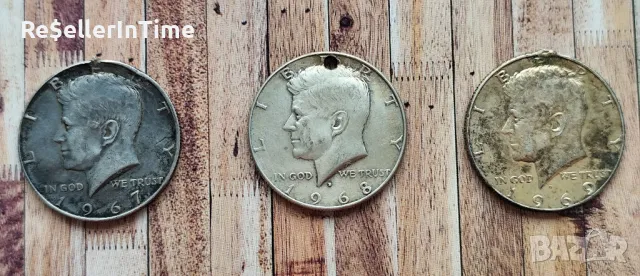 Лот от три сребърни монети ½ Dollar "Kennedy Half Dollar", снимка 1