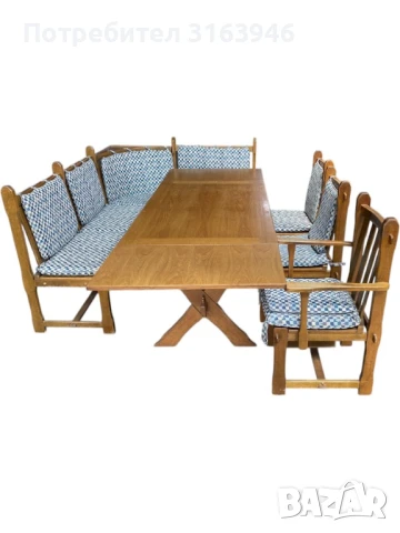 Кухненски дъбов ъгъл с трапезна масивна маса и 3бр. столове, снимка 2 - Дивани и мека мебел - 51062260