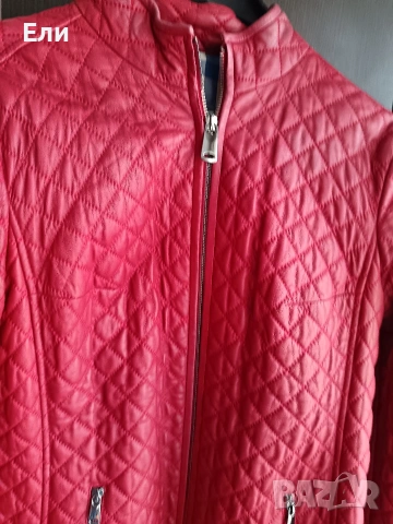 Червено кожено дамско яке естествена кожа , снимка 5 - Якета - 53018231