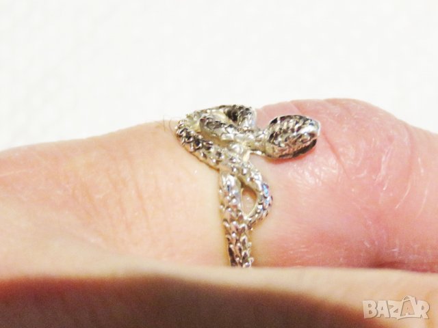мъжки сребърен пръстен, рокерски пръстен змия моторджийски, снимка 4 - Пръстени - 31306087