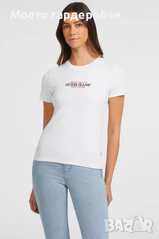 Бяла тениска Guess Jeans размер ХЛ, снимка 2 - Тениски - 56364796