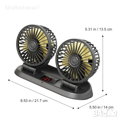 Двоен вентилатор с термометър и дистанционно управление за автомобили, джипове, бусове 12V 24V, снимка 2 - Аксесоари и консумативи - 50073971