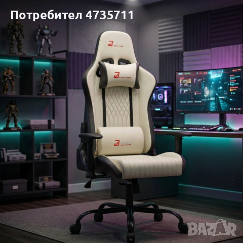 Ергономичен бял геймърски стол с поставка за крака, регулируема височина и 3D подлакътници, снимка 2 - Столове - 54089631