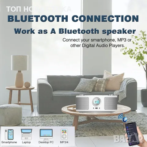 Преносим CD плейър WISCENT с Bluetooth Boombox, FM радио, стерео звук, USB, 3.5 мм AUX , снимка 3 - Аудиосистеми - 56201606