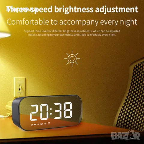 Цифров будилник, преносим нощен часовник с голям дисплей и двойна аларма, FM будилник с Bluetooth, снимка 5 - Друга електроника - 48880066