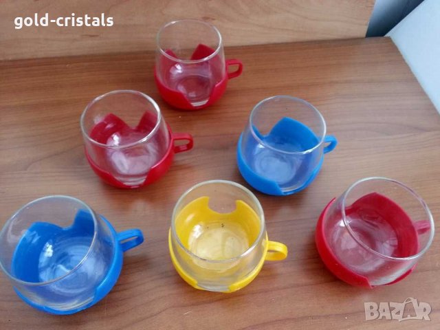 Ретро стъклени чаши за чай кафе стакани подстакани с чаши за чай кафе , снимка 3 - Антикварни и старинни предмети - 30366488