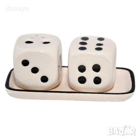 6283 Керамични солнички Зарчета с поставка – комплект за сол и пипер, снимка 4 - Аксесоари за кухня - 53208230