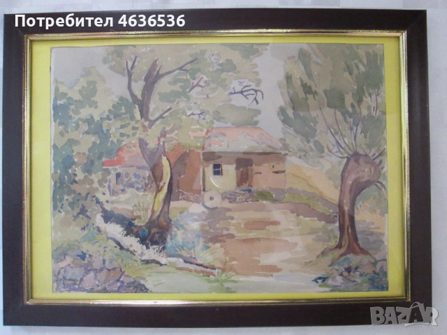 Стара картина -акварел, подпис ,34х25см.