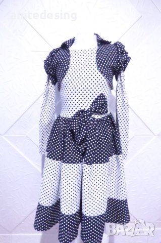 Детска рокля на черно бели точки с допълнително болеро, снимка 1