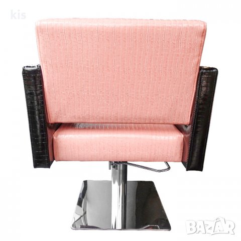 Луксозен фризьорски стол M90, черно и розово, еко крокодилска кожа, снимка 4 - Фризьорски столове - 32135073