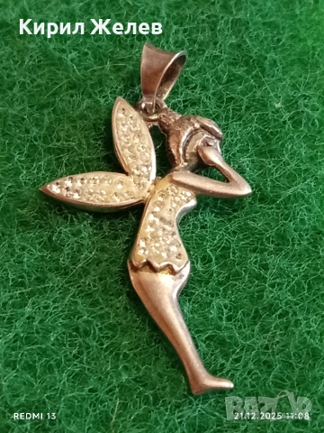 Сребърен медальон с формата на фея Tinkerbell Swarovski инкрустирана с блестящи кристали 18654, снимка 4 - Колиета, медальони, синджири - 52864025