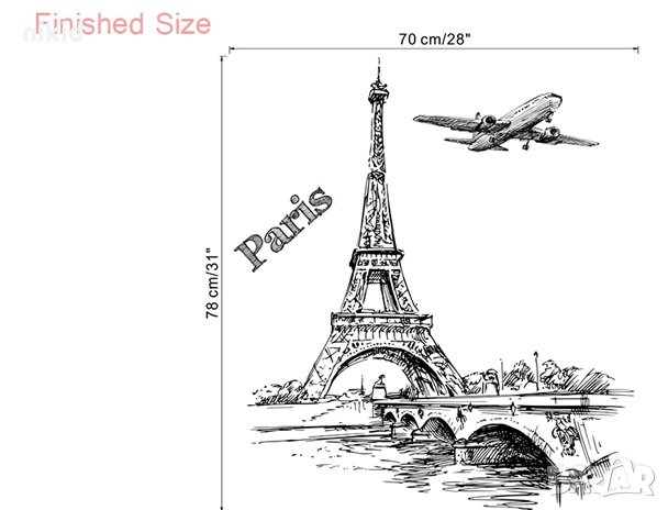 Айфелова Кула Paris черен самозалепващ стикер за стена декор украса, снимка 2 - Други - 31614827