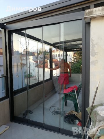 Остъкление тип плъзгане, раменни тенти, ветроупорни завеси, метални конструкции, снимка 13 - Пердета и завеси - 42881105