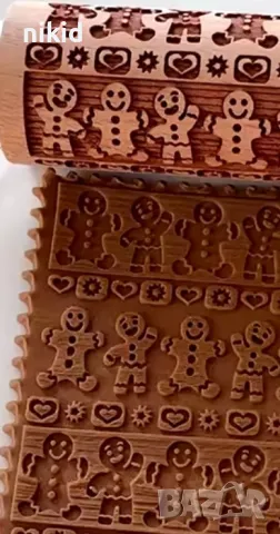 Джинджифилово човече човечетта ролер валяк Коледна дървена Точилка тесто бисквитки фондан релеф печа, снимка 2 - Аксесоари за кухня - 47817431