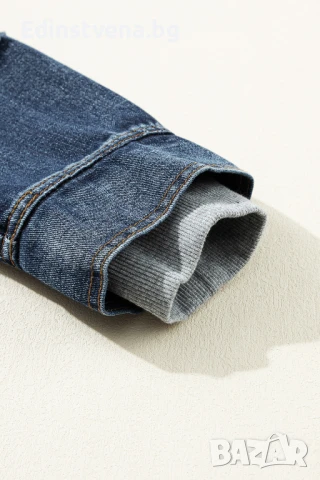 Дамско дънково яке в тъмносин цвят, с контрастна сива подплата, снимка 8 - Якета - 50791545