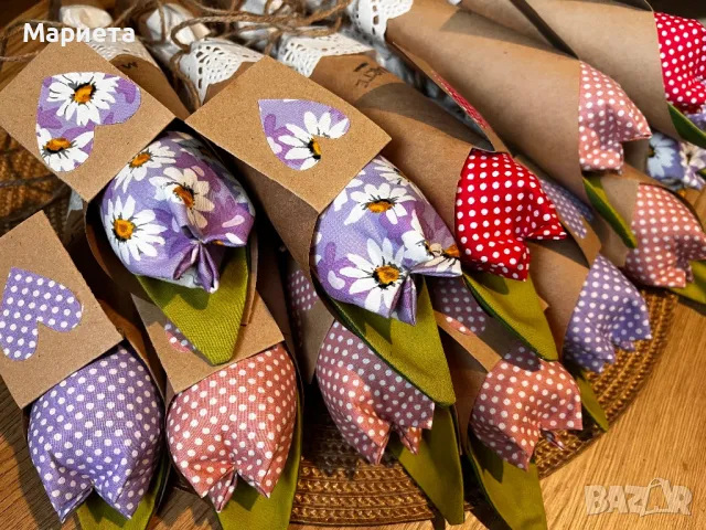 Лалета Текстилни Цветя Ръчна Изработка Букет Лалета , снимка 2 - Декорация за дома - 49317859