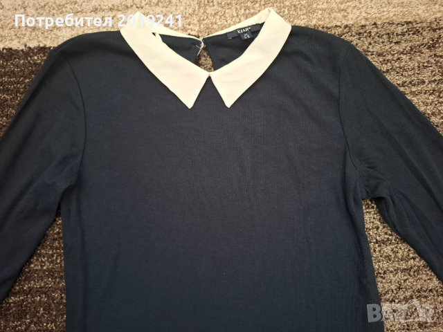 Тъмно синя рокля с бяла яка, снимка 3 - Рокли - 53215330