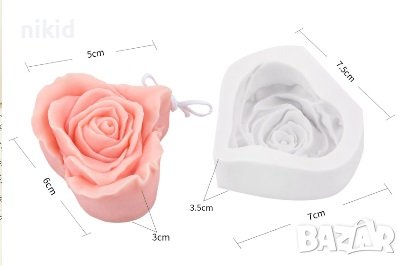 3d Сърце Роза голям силиконов молд форма фондан гипс сапун свещ шоколад, снимка 2 - Форми - 38160370