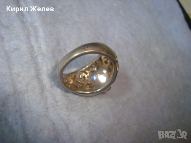 СТАР СРЕБЪРЕН СКЪПОЦЕНЕН с ПОЗЛАТА РЕТРО АРТ АЖУРЕН ПРЪСТЕН с ФАСЕТИРАН СЪРЦЕВИДЕН ЦИРКОН 10838, снимка 8 - Антикварни и старинни предмети - 36393679