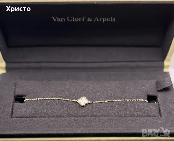 Оригинална дамска златна гривна Van Cleef & Arpels Sweet Alhambra, 18К, бял седеф 