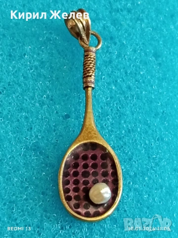 Сребърен медальон във формата на тенис ракета с Перла красив подарък за спортисти 52556, снимка 5 - Колиета, медальони, синджири - 53051765