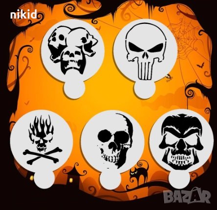 5 бр череп скелет кръгли стенсил шаблон стенсил спрей за торта украса бисквитки и др