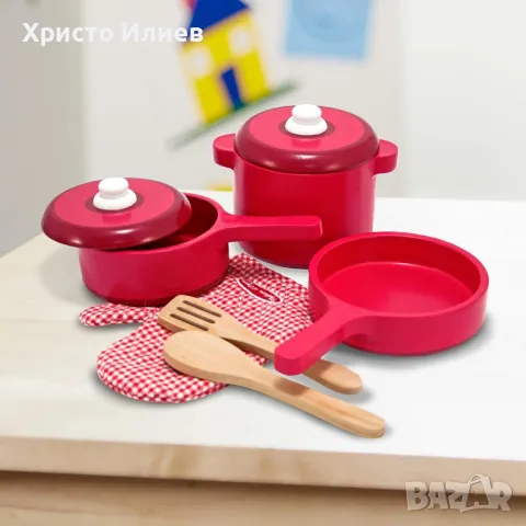 Дървен комплект за готвене Melissa and Doug тенджери и тиган, снимка 5 - Други - 50298111