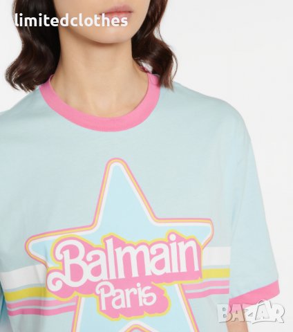 BALMAIN x Barbie Logo Print Cropped Oversized Дамска Тениска size XS и M, снимка 7 - Тениски - 36887497