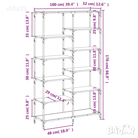 vidaXL Етажерка дъб сонома 100x32x170 см инженерно дърво и желязо, снимка 9 - Етажерки - 56148122