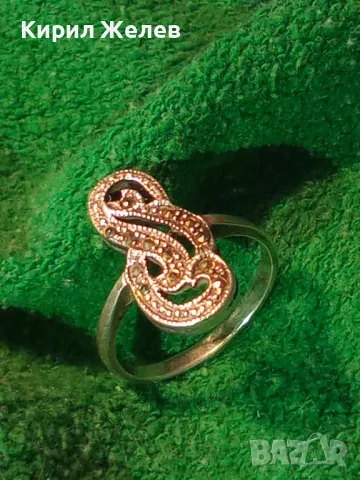 ПРЕКРАСЕН АЖУРЕН СКЪПОЦЕНЕН СРЕБЪРЕН ПРЪСТЕН СРЕБРО 925 ИНКРУСТИРАН с ИСКРЯЩИ МАРКАЗИТИ 48261