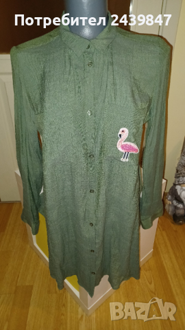 Дълга риза с фламинго HM, снимка 1 - Ризи - 44718614
