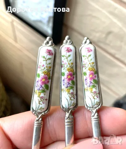 Красиви прибори от Япония с порцеланова плочка на дръжките, снимка 2 - Антикварни и старинни предмети - 50337506