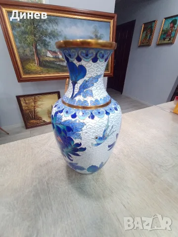 Китайска ваза Клоазоне (Cloisonné) – изящна изработка от мед, емайл и позлата (21х11 см), снимка 8 - Вази - 55946336