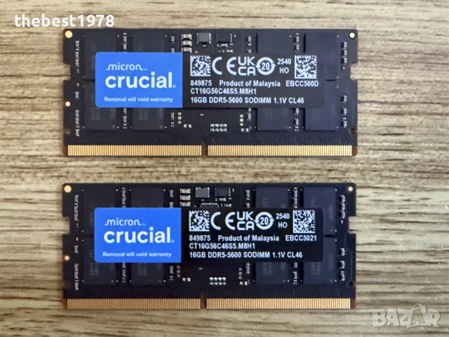 32GB DDR5 Ram 5600MHz Рам Памет За Лаптоп Crucial CT16G56C46S5.M8H1