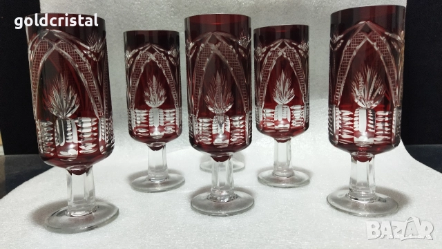 кристални чаши цветен червен кристал , снимка 5 - Антикварни и старинни предмети - 52682628
