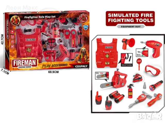 Детски комплект Пожарникар с жилетка и инструменти , снимка 2 - Образователни игри - 48373656
