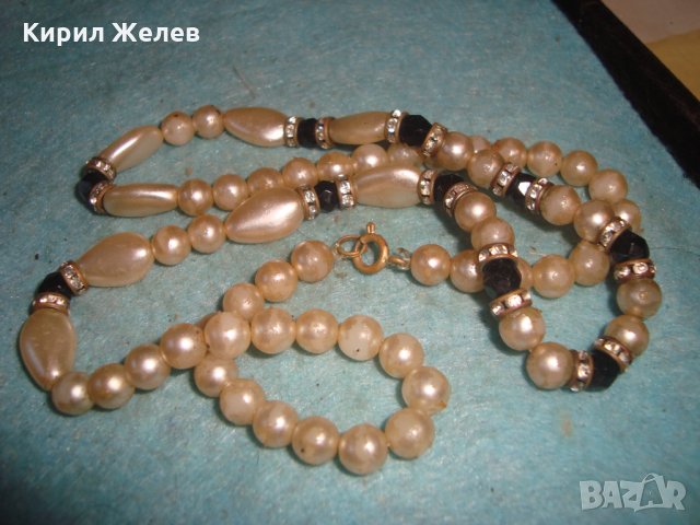 СТАРО ПЕРЛЕН ТИП РЕТРО АРТ ДЕКО КОЛИЕ ВИНТИДЖ ГЕРДАН с БРОНЗ ФАСЕТИРАН КРИСТАЛ ЦИРКОНИ 27135, снимка 6 - Антикварни и старинни предмети - 35079277