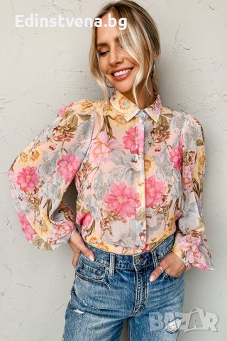 Дамска риза с дълъг ръкав и флорален принт