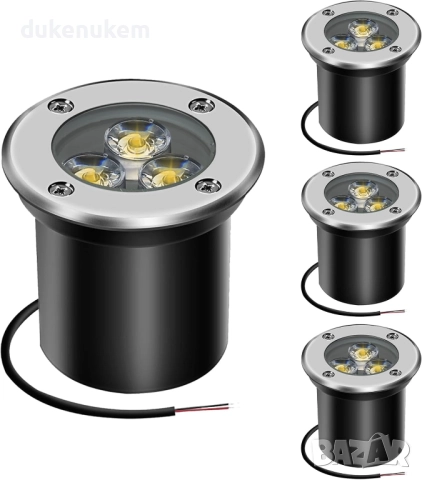 Комплект 4 бр. външни вградени LED лампи 3W, IP67, 300 lm – топла светлина