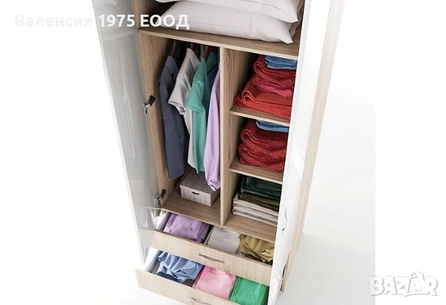 Двукрил гардероб с чекмеджета Сити 1008 сонома, орех адмирал или комбинация бяло/ арвен, снимка 11 - Гардероби - 20978369